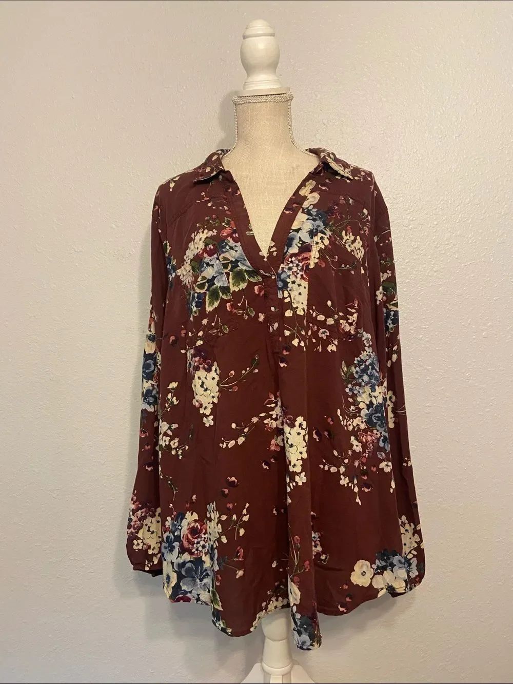 Torrid Harper Maroon Floral Print Lightweight Chic Blouse Size 3